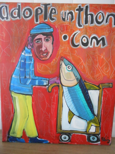 Peinture intitulée "Adopte un thon !" par Benis, Œuvre d'art originale, Acrylique