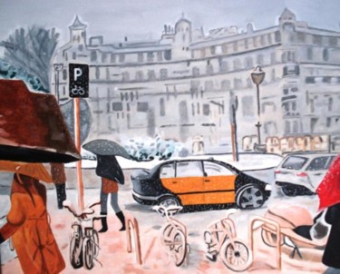 Pintura titulada "Barcelona nevada" por Camelia, Obra de arte original