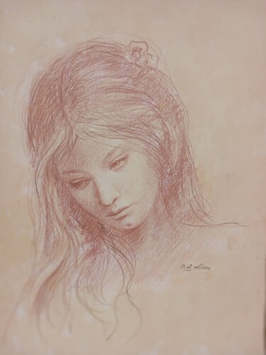 Drawing titled "volto donna" by Benito Lizza, Original Artwork, Pencil