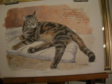 Schilderij getiteld "Gatto europeo" door Benito Lizza, Origineel Kunstwerk, Aquarel