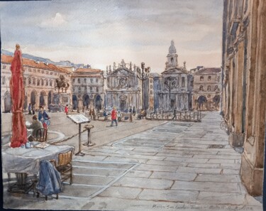 Pittura intitolato "Torino Piazza San C…" da Benito Lizza, Opera d'arte originale, Acquarello