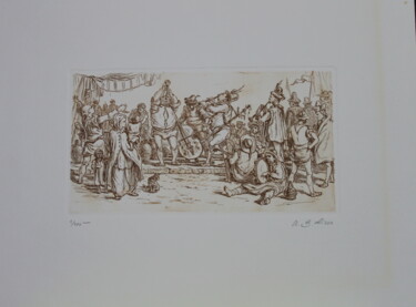 Printmaking titled "Suonatori antichi" by Benito Lizza, Original Artwork, Etching