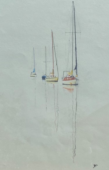 Dessin intitulée "Bateaux flottant su…" par Benjamin Bequet, Œuvre d'art originale, Pigments