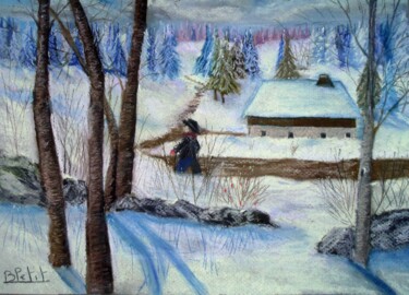 Peinture intitulée "balade-hivernal" par Benjamin (Ei) Petit, Œuvre d'art originale, Pastel