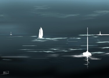 Bleu voile blanc Arts numériques intitulée "Bleu voile blanc" par Benjamin (Ei) Petit, Œuvre d'art originale, Peinture numérique