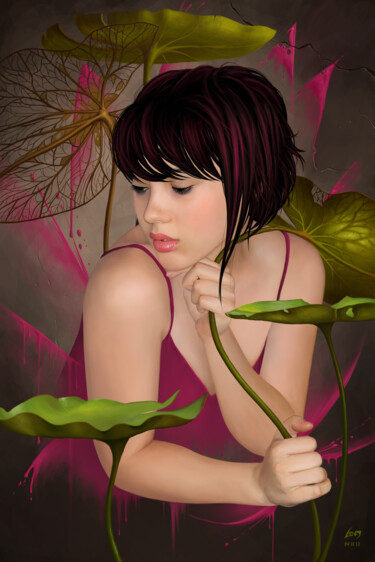 Arts numériques intitulée "Pink water flower" par Benjamin Friess, Œuvre d'art originale, Peinture numérique