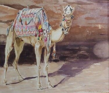 Malerei mit dem Titel "Camel glance" von Benjamin Kelley, Original-Kunstwerk, Aquarell Auf Andere starre Platte montiert