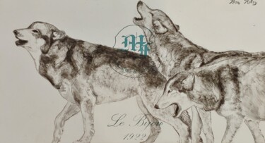 "Howling Wolves" başlıklı Tablo Benjamin Kelley tarafından, Orijinal sanat, Petrol Ahşap panel üzerine monte edilmiş