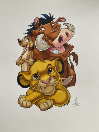 Drawing titled "le roi lion" by Benjamin Lavoyer, Original Artwork, Marker