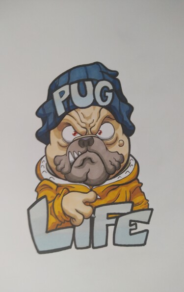 Dessin intitulée "pug life" par Benjamin Lavoyer, Œuvre d'art originale, Marqueur