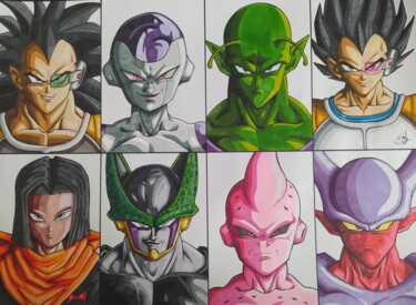 Drawing titled "Les vilains de DBZ" by Benjamin Lavoyer, Original Artwork, Marker