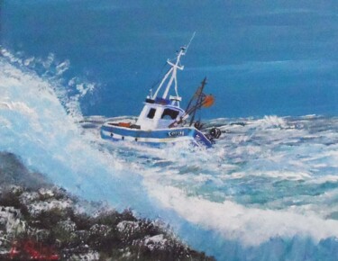 Pintura titulada "bateau en tempète" por Benjamin Petit, Obra de arte original, Acrílico