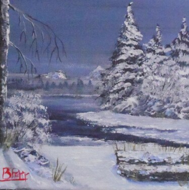 Pintura intitulada "rivière hivernal" por Benjamin Petit, Obras de arte originais, Acrílico