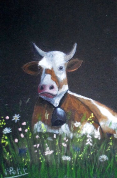 Painting titled "vache" by Benjamin Petit, Original Artwork, Pastel