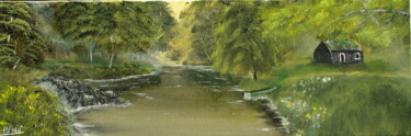 Painting titled "eau et forêt" by Benjamin Petit, Original Artwork, Acrylic