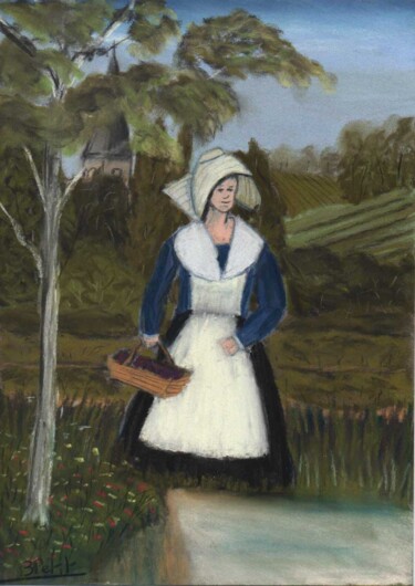 Painting titled "vigneronne-champeno…" by Benjamin Petit, Original Artwork, Pastel