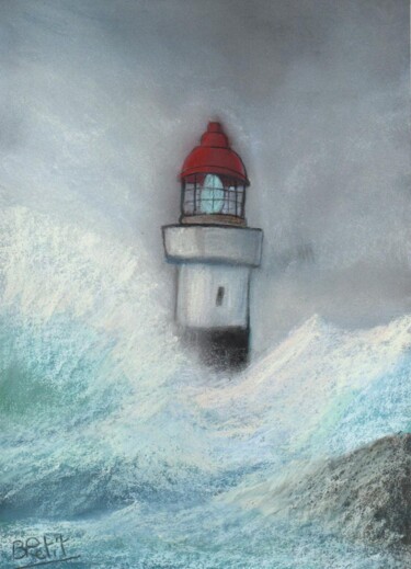 Painting titled "phare tempete" by Benjamin Petit, Original Artwork, Pastel