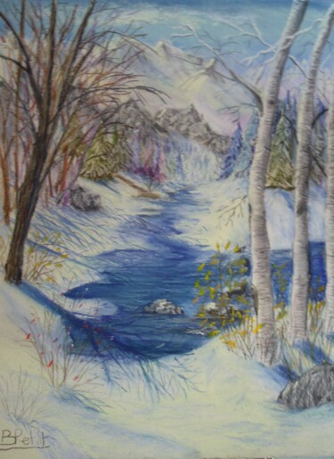 Pintura intitulada "montagne-neige-et-e…" por Benjamin Petit, Obras de arte originais, Pastel