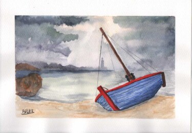 Картина под названием "bateau-sur-plage." - Benjamin Petit, Подлинное произведение искусства, Акварель