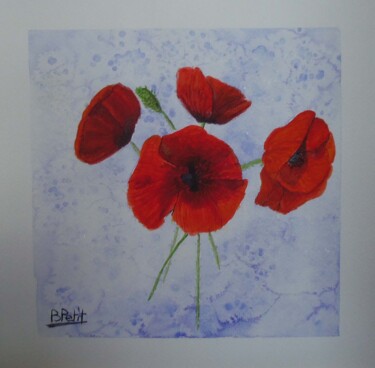 Painting titled "coquelicot3" by Benjamin Petit, Original Artwork, Watercolor