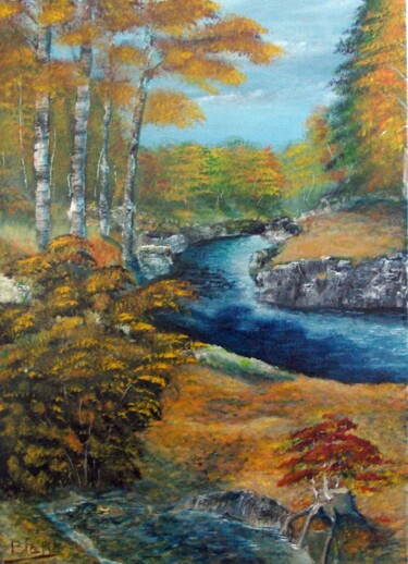 Malerei mit dem Titel "rivière d'automne" von Benjamin Petit, Original-Kunstwerk, Acryl