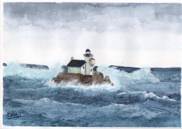 Peinture intitulée "phare Tévennec" par Benjamin Petit, Œuvre d'art originale, Aquarelle