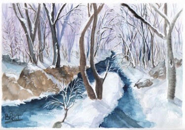 Pittura intitolato "Eau neige et forêt" da Benjamin Petit, Opera d'arte originale, Acquarello