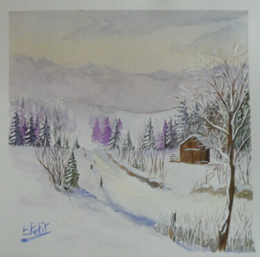 Картина под названием "Campagne l'hiver" - Benjamin Petit, Подлинное произведение искусства, Акварель