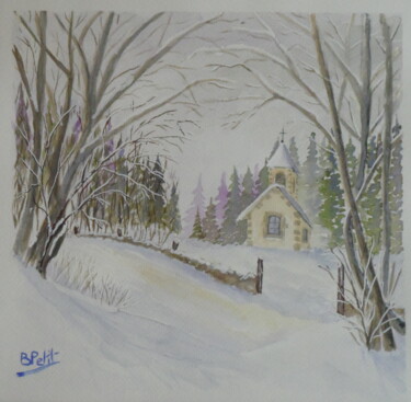 Malerei mit dem Titel "Chapelle et forêt" von Benjamin Petit, Original-Kunstwerk, Aquarell