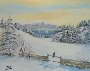 Painting titled "Vue sur la neige" by Benjamin Petit, Original Artwork, Acrylic