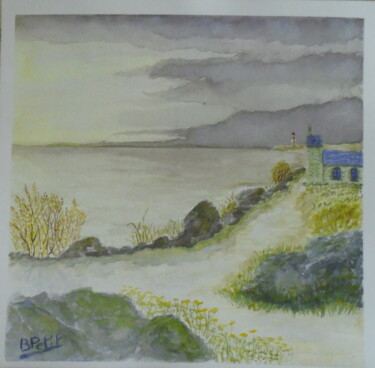 Painting titled "Vue sur la mer" by Benjamin Petit, Original Artwork, Watercolor