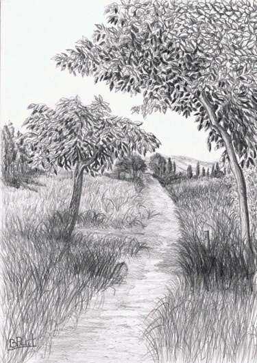 Dessin intitulée "Chemin" par Benjamin Petit, Œuvre d'art originale, Graphite