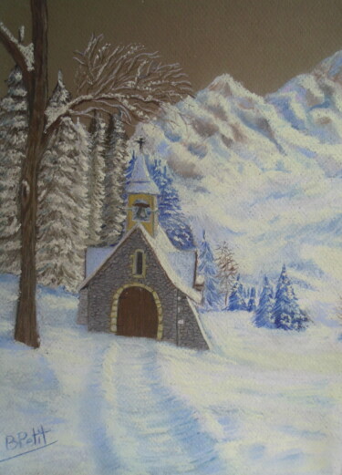 Painting titled "la chapelle blanche" by Benjamin Petit, Original Artwork, Pastel