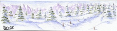 Peinture intitulée "Marque page hiver" par Benjamin Petit, Œuvre d'art originale, Aquarelle