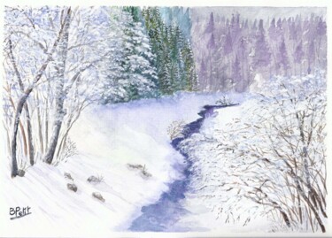 Pintura titulada "Blanc d'hiver" por Benjamin Petit, Obra de arte original, Acuarela