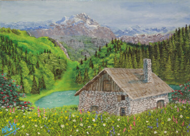 Painting titled "Ferme d'Alpage" by Benjamin Petit, Original Artwork, Acrylic