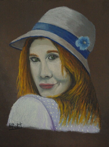 Pintura titulada "Femme au chapeau" por Benjamin Petit, Obra de arte original, Pastel