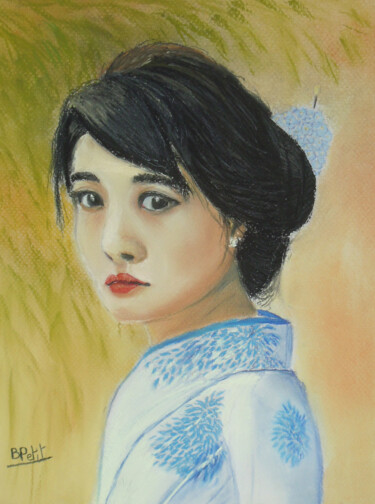 Malerei mit dem Titel "Femme d'Asie" von Benjamin Petit, Original-Kunstwerk, Pastell