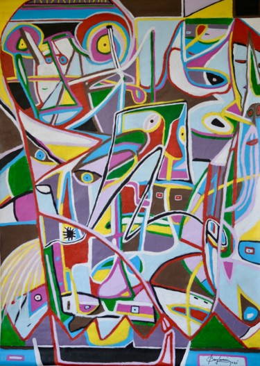 Malerei mit dem Titel "Mardi Gras" von Benjamin Rezé, Original-Kunstwerk, Acryl