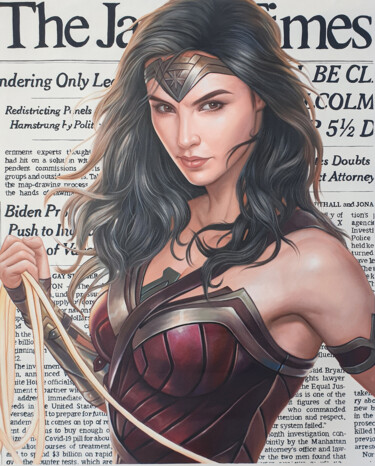Painting titled "Wonder Woman" by Benjamin Spark, Original Artwork, Acrylic Mounted on Wood Stretcher frame