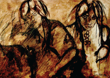Peinture intitulée "Les-deux-femmes" par Benkhalifa, Œuvre d'art originale, Acrylique