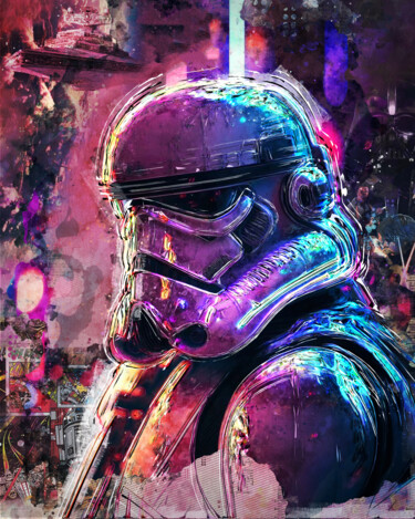 Malerei mit dem Titel "Stormtrooper" von Benny Arte, Original-Kunstwerk, Collagen