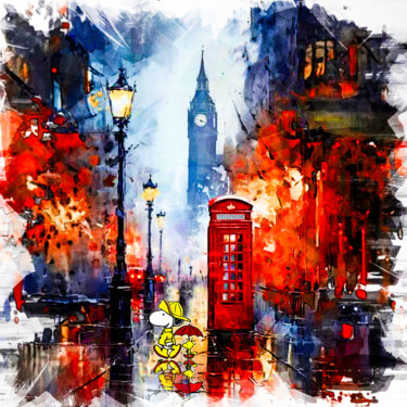Painting titled "Snoopy : London Cal…" by Benny Arte, Original Artwork, Watercolor