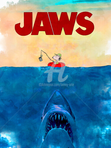 Digital Arts titled "Jaws" by Benny Arte, Original Artwork, Digital Collage Mounted on Cardboard
