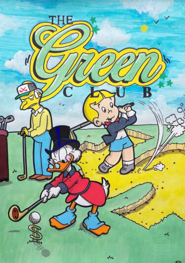 Malerei mit dem Titel "THE GREEN CLUB" von Benny The Kid, Original-Kunstwerk, Acryl