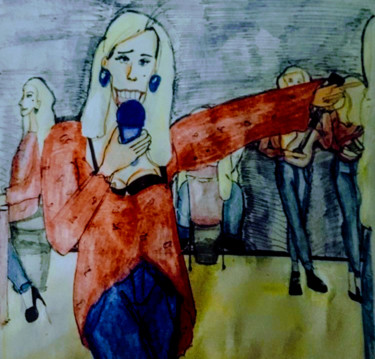 Рисунок под названием "Concert Blondd Riot…" - Benny Sam Wolf, Подлинное произведение искусства, Цветные карандаши