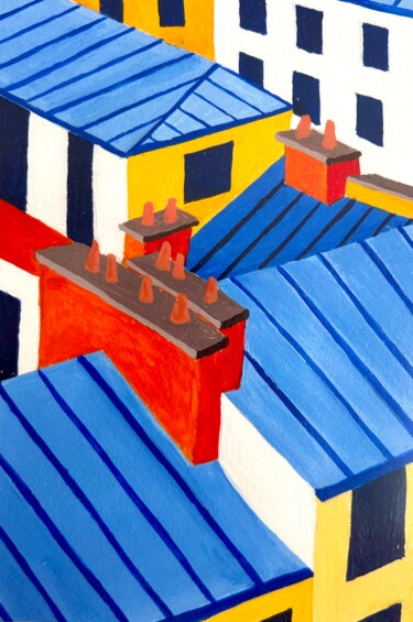 Malerei mit dem Titel "Les toits" von Benoit Boutoille, Original-Kunstwerk, Acryl