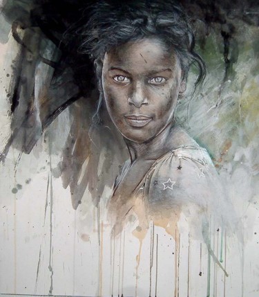 Pittura intitolato "africaine" da Benoit Dabin, Opera d'arte originale, Inchiostro