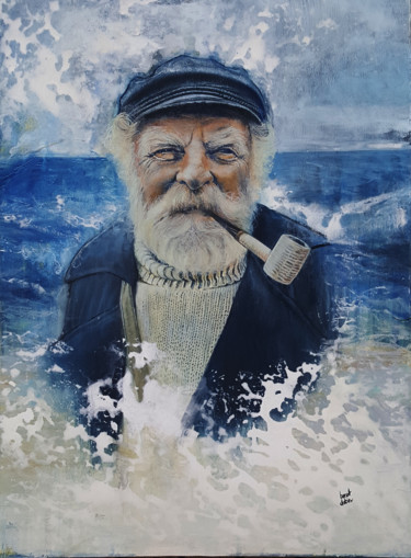 Pintura intitulada "pêcheur2" por Benoit Dabin, Obras de arte originais, Óleo