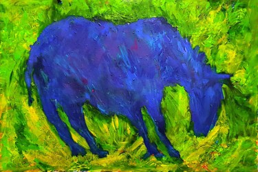Malerei mit dem Titel "Quadrupédie bleue" von Benoit Decque, Original-Kunstwerk, Acryl